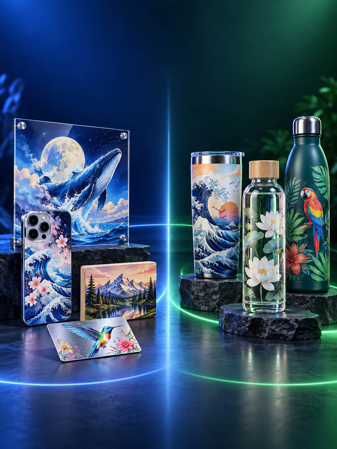 Side-by-side flatbed and cylindrical UV print applications