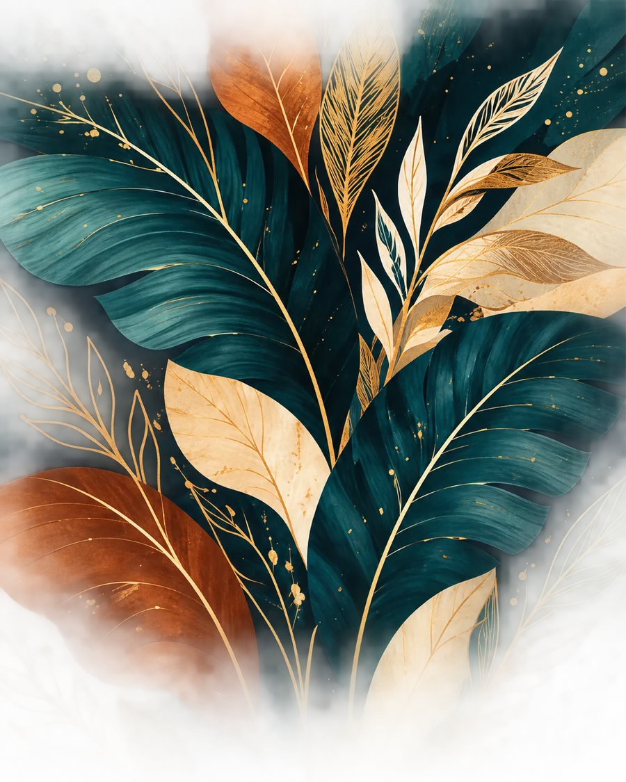 Original deep teal and copper botanical design for the acrylic sign