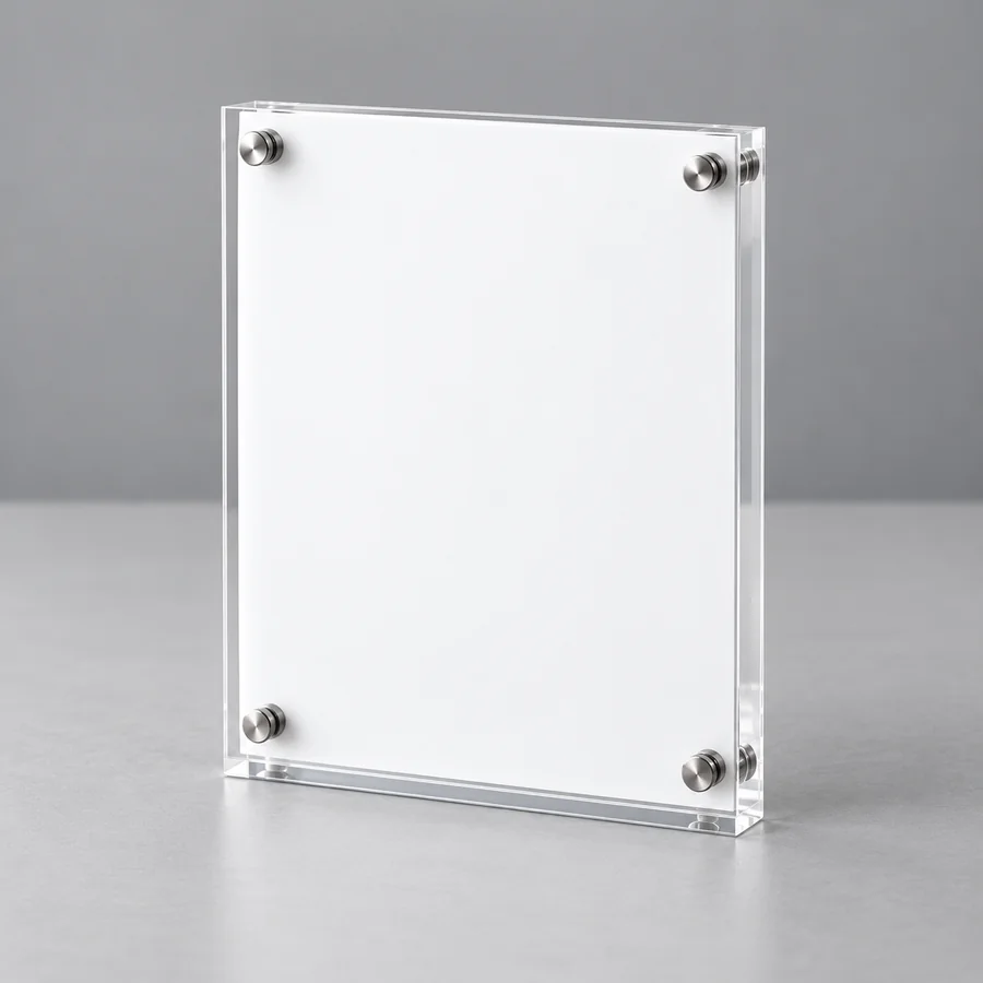 Photorealistic concept image of the blank white acrylic sign before printing