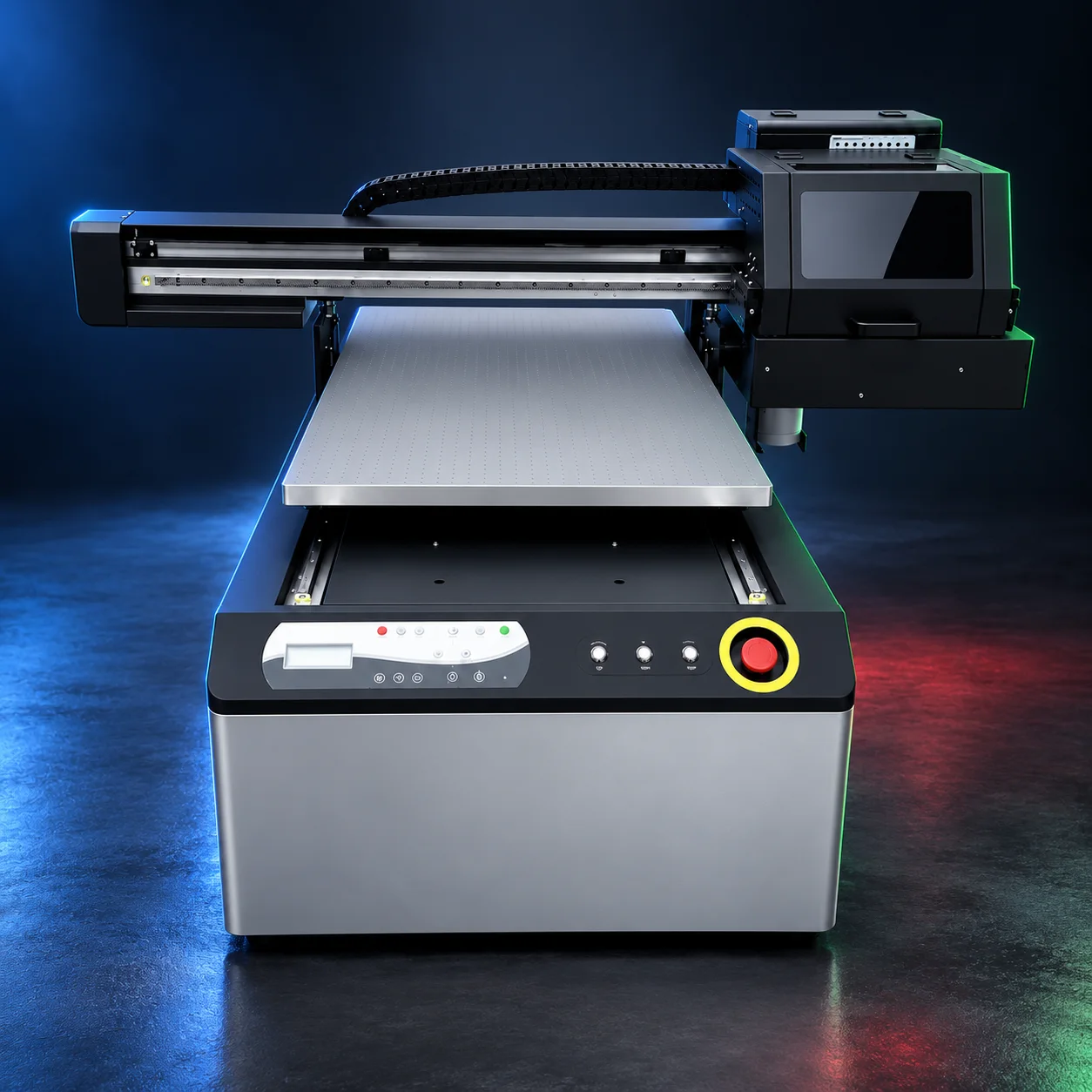 Dark studio-lit image based on the actual V6090 Vision printer photo